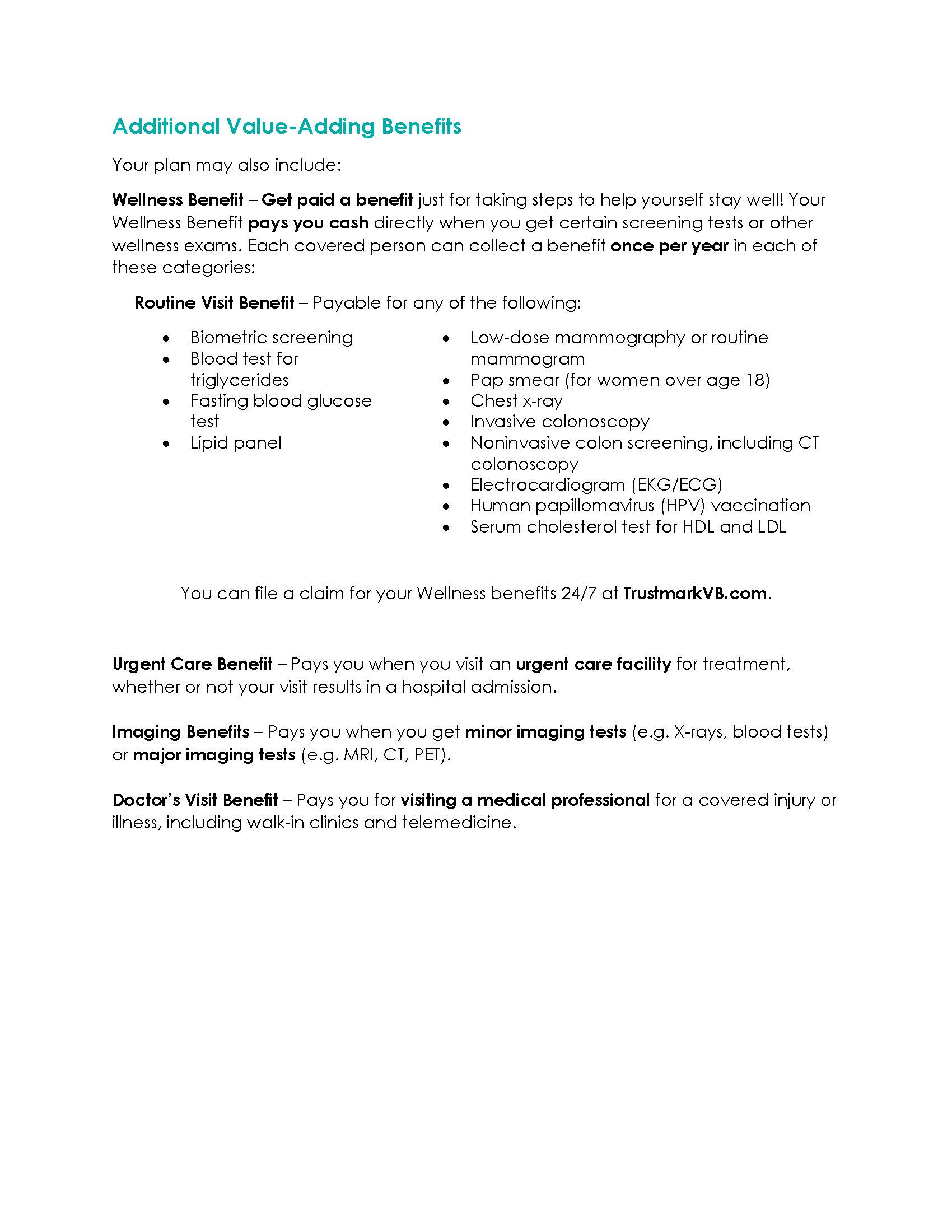 Trustmark Hospital Stay Pay $50 Wellness Benefit